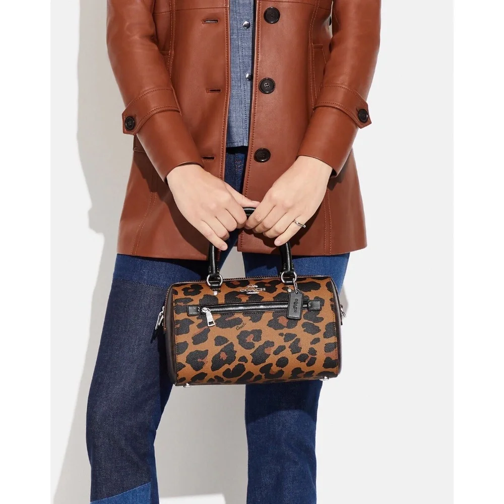 Coach Rowan Satchel in Signature Canvas with Leopard Print NWT - Picture 5 of 7